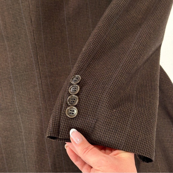 Kensington Collection mens wool blazer made in USA brown houndstooth 44R - Picture 10 of 14